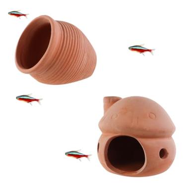 Imagem de WishLotus Caverna para decoração de aquário, 2 peças de esconderijo de aquário de camarão de cerâmica oferecendo esconderijos e áreas de jogos, adequado para peixes pequenos como Betta (vermelho)