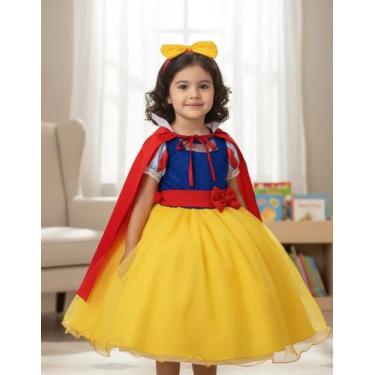 Imagem de Vestido Fantasia Infantil Branca de Neve Com Glitter e Capa - fantasia