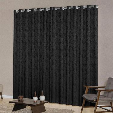 Imagem de Cortina Quarto Tecido Jacquard Semi Blackout Preto 4,00X2,50