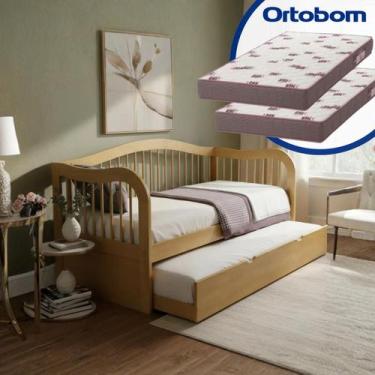 Imagem de Bicama Solteiro Madeira Maciça Imbuia Rubi com 2 Colchões Ortobom D28 