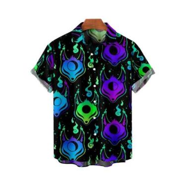 Imagem de Camisa Havaiana Masculina Solta E Respirável Com Estampa 3D De Demônio