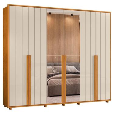 Imagem de Guarda Roupa Casal Volpi 6 Portas Com Espelhos Mdf 278 Cm Cinamomo Off White Madetec