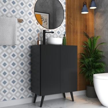 Imagem de Gabinete De Banheiro Retrô 63 Cm Com 2 Portas Fg5006 Preto