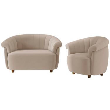 Imagem de Kit Namoradeira 2 Lugares E Poltrona Decorativa Orgânica Perseu M03 Veludo Bege - Lyam Decor