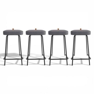 Imagem de Kit 04 Banquetas Médias Para Cozinha Vik Estofada Linho Grafite - Desk Design
