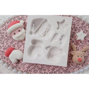 Imagem de Molde Silicone Aplique Papai Noel Luvas Rena e Estrela 3d