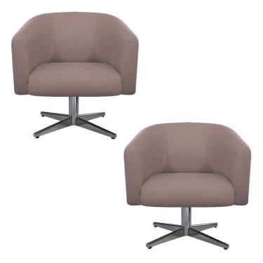 Imagem de 02 Poltronas Luiza Base Giratória de Metal Linho Rosê