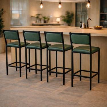 Imagem de Banqueta Flora Altura 65cm com Reforço Preta Assento e Encosto Verde K