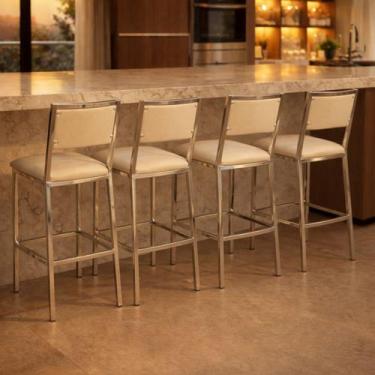 Imagem de Kit 4 Banquetas Alta Flora Bar Gourmet Cromada Assento e Encosto Fendi