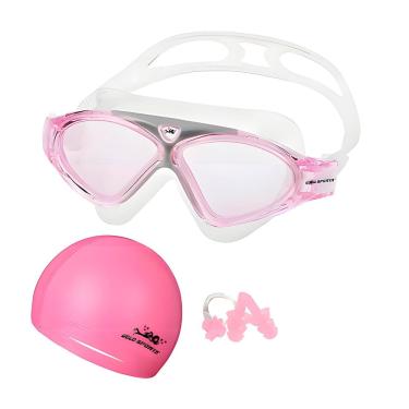 Imagem de Kit Máscara de Natação Gold Sports Silicone Confort HD - Touca Pu  e Protetor nasal e o...