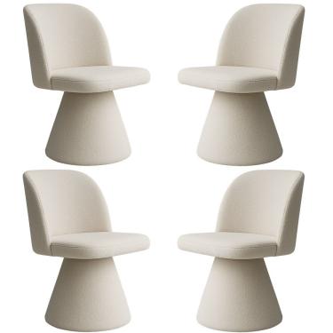 Imagem de Kit 04 Cadeiras De Jantar Giratória Liz Bouclé Off White - Nexta Casa