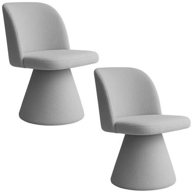 Imagem de Kit 02 Cadeiras De Jantar Giratória Liz Bouclé Cinza Claro - Nexta Casa