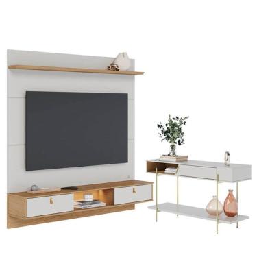 Imagem de Painel Para Tv Home Suspenso Bali 1.6 Com Aparador Para Sala Sena Off White Matte Freijó – Colibri