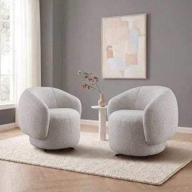 Imagem de Conjunto 2 Poltronas Estofadas com Base Giratória e Retorno Ivy Espresso Móveis Cinza