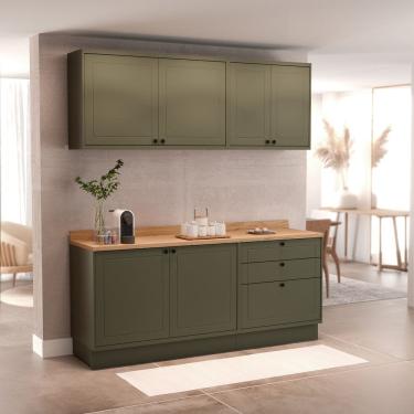 Imagem de Cozinha Compacta Modulada 6 Portas 3 Gavetas 100% Mdf 2 Tampos Sevilha Verde Hill