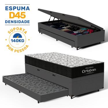 Imagem de Cama Box Baú com Colchão de Espuma D45 Ortobom Airtech 150 + Auxiliar Unique Solteiro 88cm