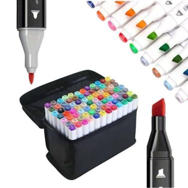 Imagem de Kit Caneta Marcador Permanente Outras Marcas Ponta Dupla 100 Cores com Bolsa Fina e Grossa
