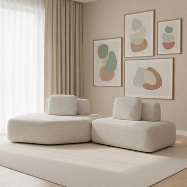 Imagem de Sofá 2 Lugares Orgânico com Chaise e 1 Módulo Central Berlim Bouclê K0