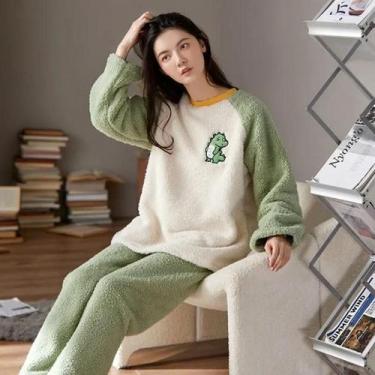 Imagem de Pijamas Femininos De Flanela Grossa E Quente, Conjunto De Roupa De Dor