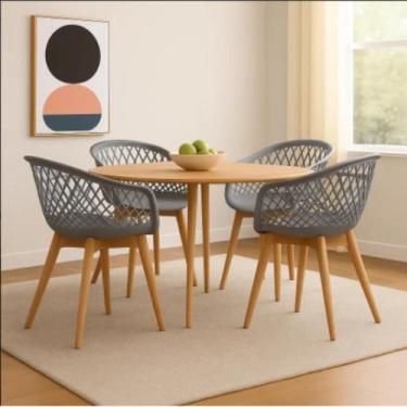 Imagem de Kit 4 Cadeiras de Jantar Tiffany Web Empório Base Wood Cor:Cinza - Mod
