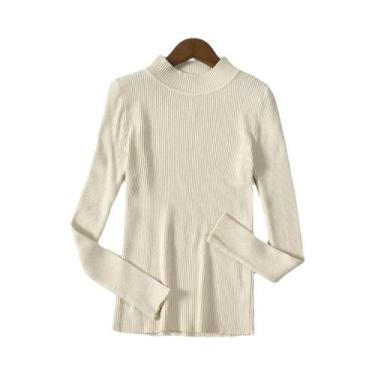 Imagem de Suéter Feminino De Cashmere Com Gola Alta, Básico, Sólido, Casual Para