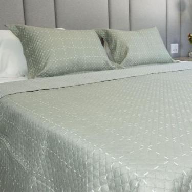 Imagem de Kit Cobre Leito Queen Colcha 3 Peças Boutis Estampada Dupla Face Porta