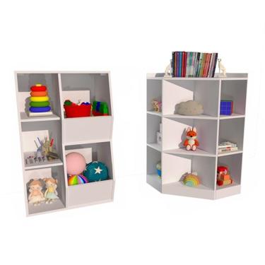 Imagem de Kit Cantoneira e Organizador de Brinquedos Jade e Mirela MDF Woodcore