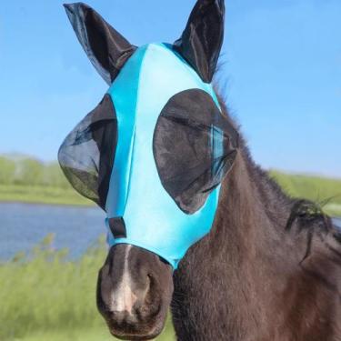 Imagem de Máscara anti-moscas para cavalo Menjo, elástica, com proteção UV, azul