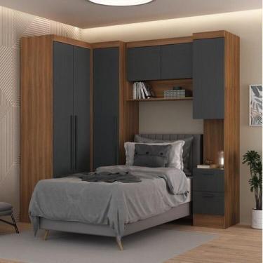 Imagem de Quarto Completo 6 Portas 6 Gavetas 4 Peças Viena Espresso Móveis Cinza