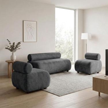 Imagem de Sofá Namoradeira e KIT2 Poltronas Decorativa Para Sala Nara SUEDE - DR