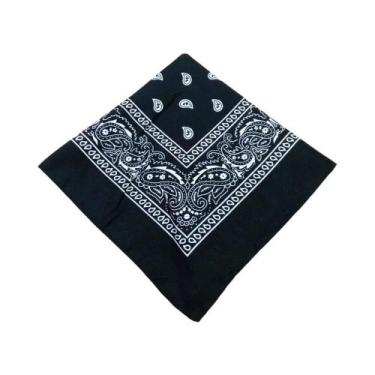 Imagem de Bandana De Algodão Paisley Preta E Vermelha 54cm Quadrada, Lenço De Mo