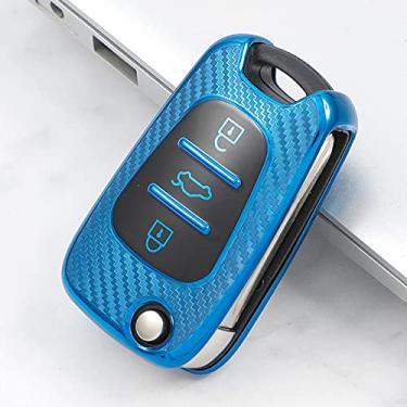 Imagem de Venus-David TPU Car Key Case Cover Keyring Key Bag, apto para Hyundai i20 i30 ix35 Solaris Elantra Accent Kia Ceed K2 K5 Sportage, Azul