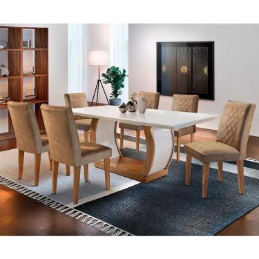 Imagem de Conjunto De Mesa De Jantar Com 6 Cadeiras Estofadas Maia