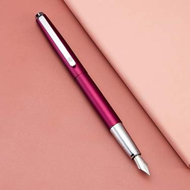 Imagem de Caneta tinteiro de metal vermelho roxo HongDian 525, caneta clássica com ponta extrafina inclui estojo de metal e conversor recarregável