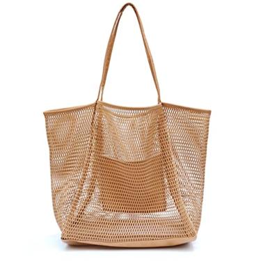 Imagem de HOXIS Bolsa de ombro feminina de malha para praia, Bronzeado, Large