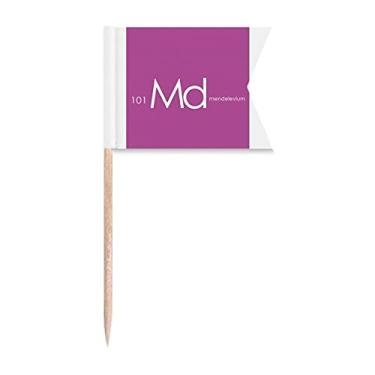 Imagem de Tabela mendélica de elementos químicos, Actinida Mendelevium Md, bandeiras de palito, marcação de rotulagem para bolo de festa, placa de queijo