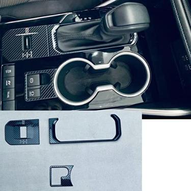 Imagem de Xodouhi Para Toyota Highlander 2020 2021 2022 Fibra de Carbono Botão de câmbio Tampa do Painel do Console Tampa do Carro Aço Inoxidável
