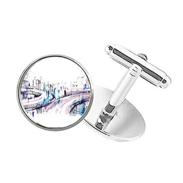 Imagem de DIYthinker Abotoaduras com clipe de botão redondo arranha-céus de construção moderna