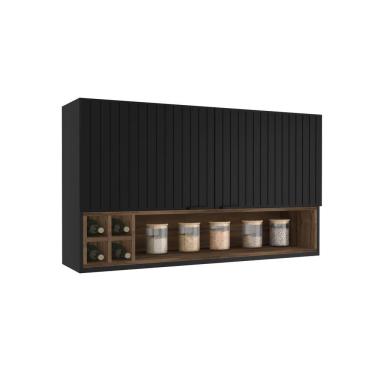 Imagem de Armário Aéreo 120cm 2 Portas com Nicho Garrafeito Dobradiças Slow Motion Exclusive Itatiaia Preto/Grafite