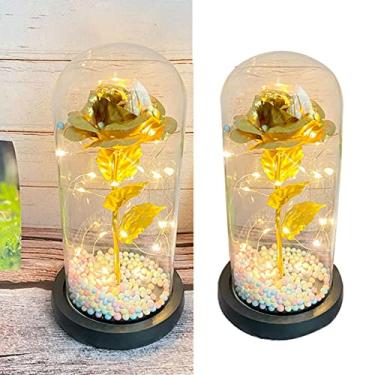 Imagem de Cobertura de Vidro Flor Leve, Requintada Cobertura de Vidro Resistente Ao Calor Flores LED Luz de Vidro de Plástico para Esposa para Quarto (Flor Dourada)