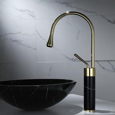 Imagem de Torneira do banheiro Ouro escovado Torneira da bacia Latão e mármore Torneira misturadora Torneira quente fria da pia Torneira do banheiro, 16, tamanho único