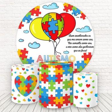 Imagem de Painel Redondo E Capas Tecido Sublimado 3D Autismo Fkpc-653