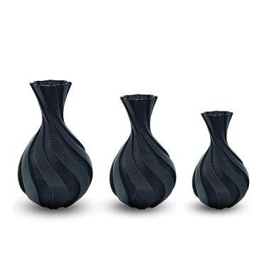 Imagem de Kit 3 Vasos Jarros cachepots decorativos para plantas artificiais - Modelo Espirais (Preto)
