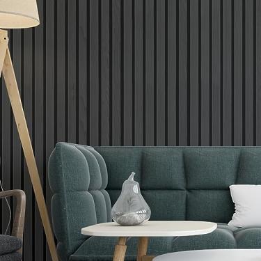 Imagem de Papel de parede ripado Adesivo de Madeira Preto Lavável Decorativo Quarto Sala Cozinha 3m