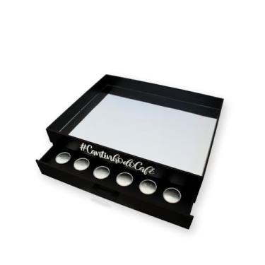 Imagem de Porta Capsulas Preta e Bandeja Espelhada Organizadora Suporte mdf Cafeteira Decoração Servir Café Chá Xícara Bule Garrafa - MondoBox