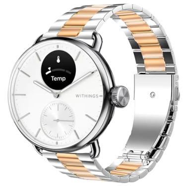 Imagem de Compatível com pulseiras Smartwatch Withings, Lamshaw 18 mm, pulseira de substituição de metal de aço inoxidável de 20 mm para homens e mulheres compatível com Withings ScanWatch 2 de 42 mm/ScanWatch Horizon/ScanWatch 42 mm/Aço HR 40 mm/Aço HR Sport/ScanWatch 38 mm/ScanWatch 2 38 mm/ScanWatch Light/