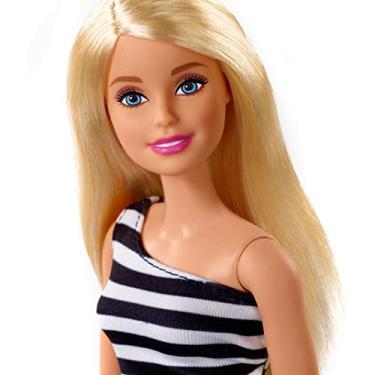 Imagem de Boneca Barbie Fashion Loira Vestido Listrado Preto Branco