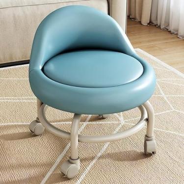 Imagem de Assento de rolo baixo, cadeira de banco de roda, almofada de couro, assentos de rolo com encosto, pequenos assentos giratórios de 360 ​​graus para home office, fitness, assento giratório red