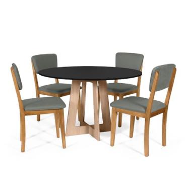 Imagem de Straub Web, Mesa de Jantar Redonda Montreal Pret/Jade com 4 Cadeiras Estofadas Ella Cinza