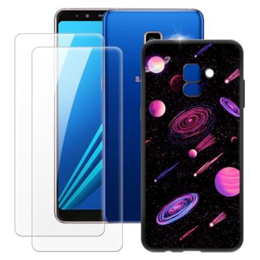 Imagem de MILEGOO Capa para Samsung Galaxy A8 Plus 2018 + 2 peças protetoras de tela de vidro temperado, capa ultrafina de silicone TPU macio à prova de choque para Samsung Galaxy A730F (6 polegadas)